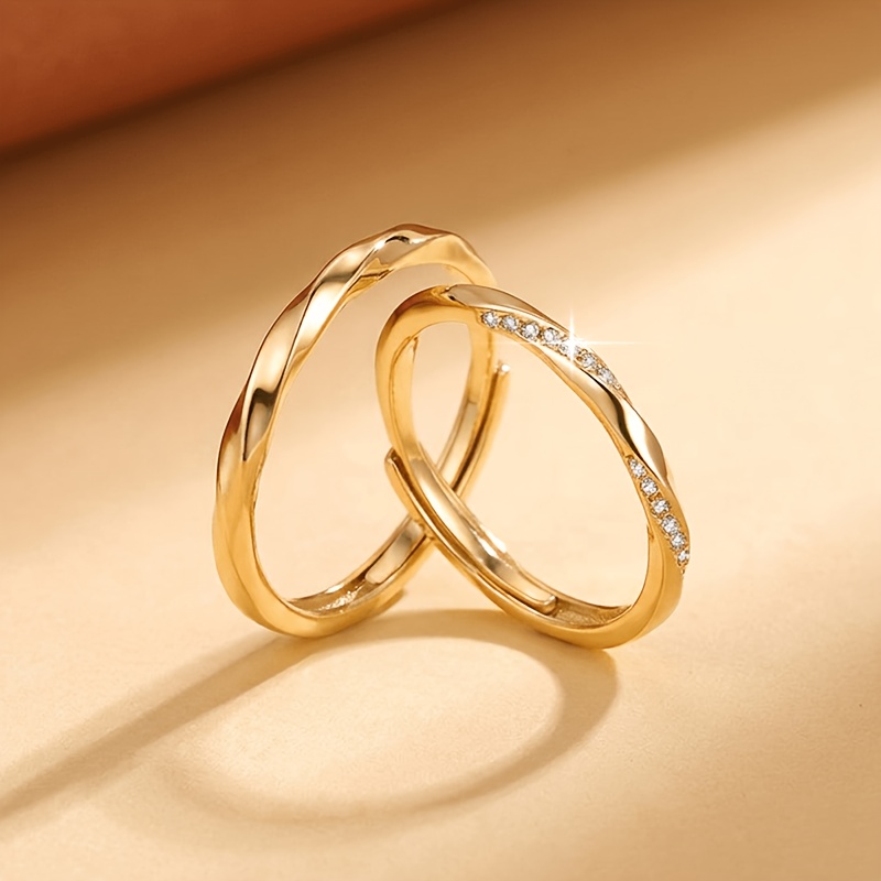 Elegant 2pcs/Set Wedding Ring Set - Inlaid with Sparkling Synthetic Cubic Synthetic Cubic Zirconiaia - Unisex - Adjustable Open Ring - Suitable for Couples - Proposal Wear - Minimalist Luxury Style - Exquisite Gift for Women - Valentine's Day Gift