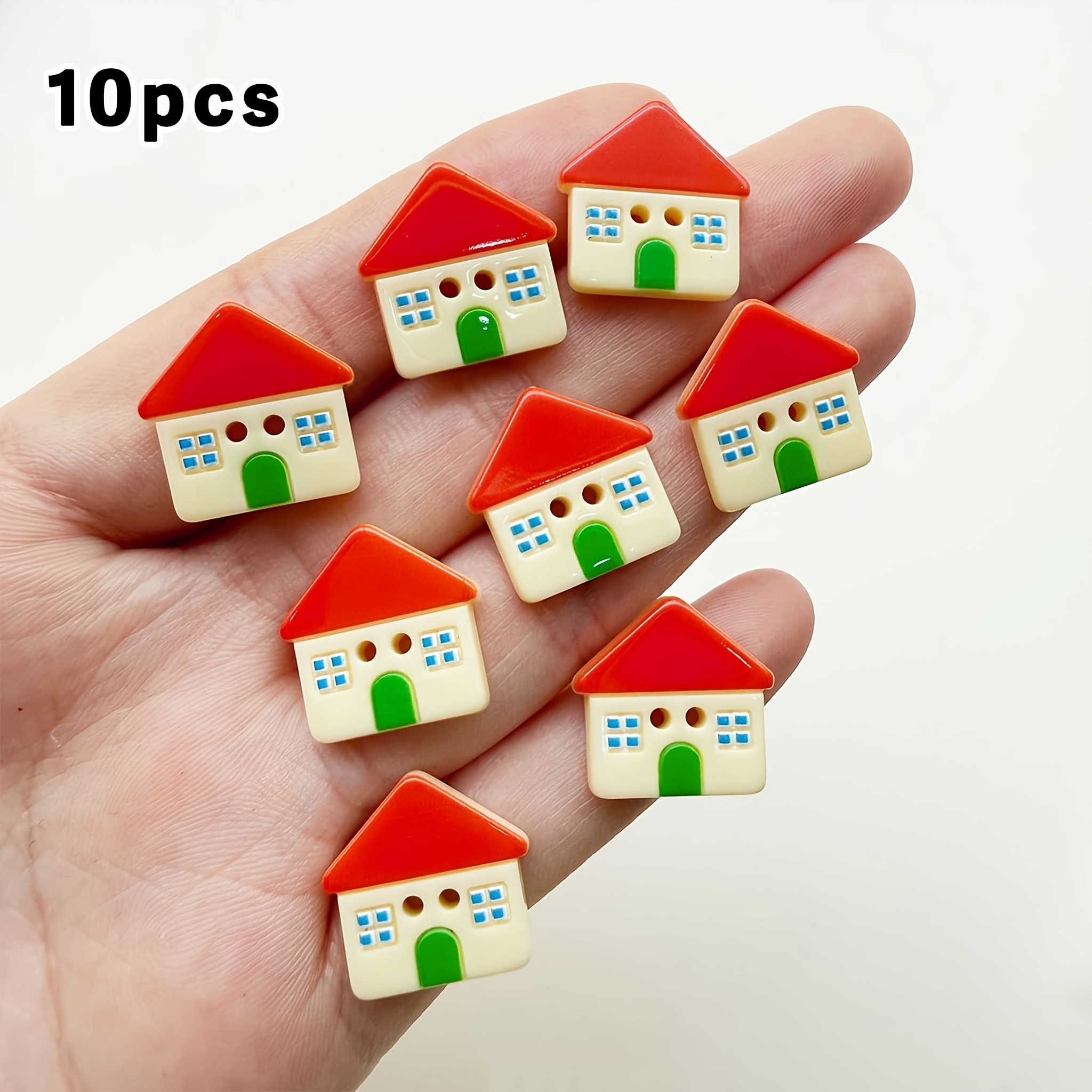 TEMU Lot de 10 boutons maison à fenêtre de dessin animé, boutons en résine, 16 mm, boutons et magnifiques, parfaits pour la couture à traditionnelle