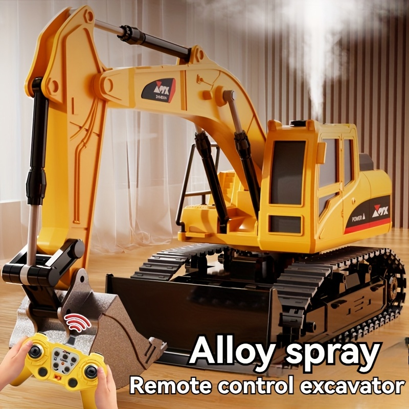 JOVOW Remote Control Excavator Toy RC Track Tractor With Metal Shovel, Light And Sound Effect Spray Function 680 Degree Rotation 2.4Ghz Suitable For 6-year-old Boys Building Toys Perfect Birthday Gift