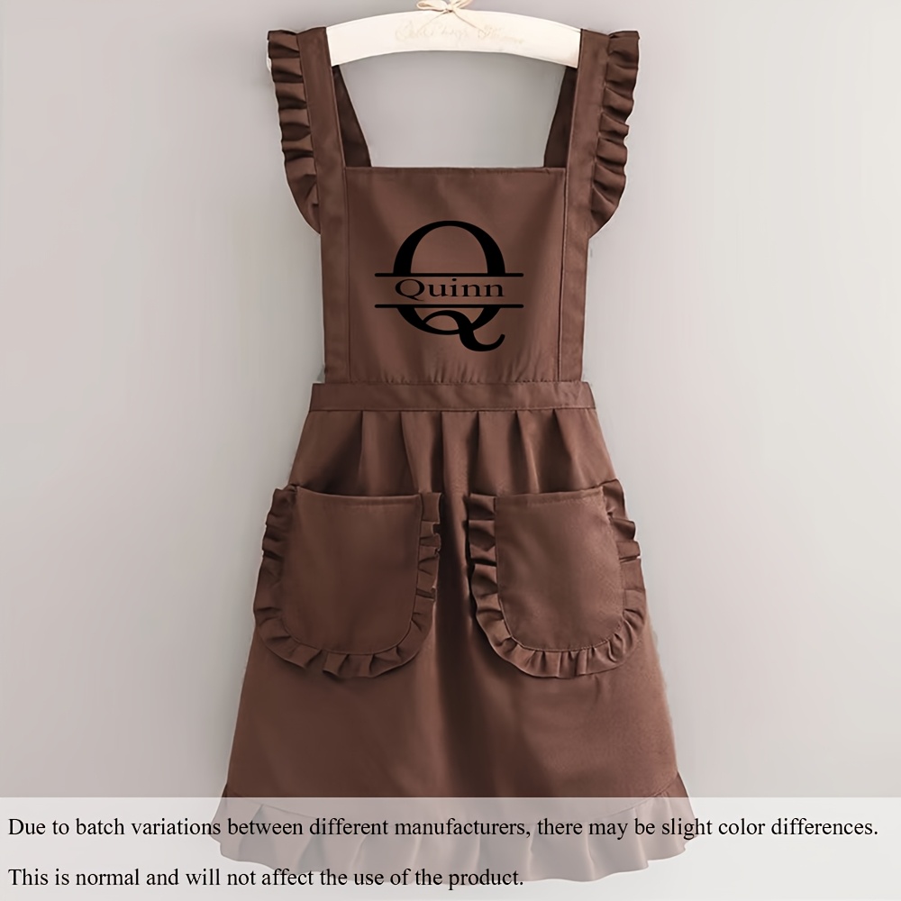 TEMU Custom Printed Women's Apron With Ized Name/text - Elegant & Lace Dress Style ( Hem, Dress-like Design) - Sleeveless Chef Coat For , Coffee Shop