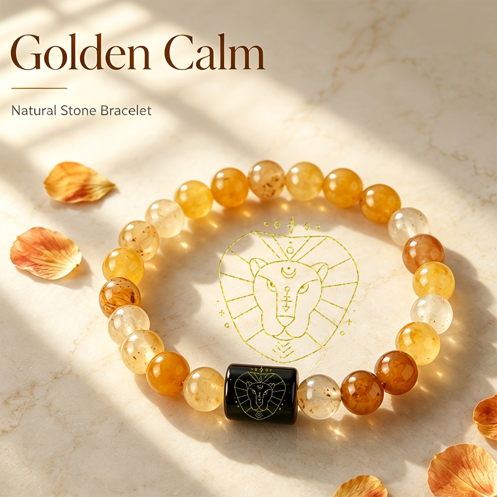 Natural Agate Stone Beaded Bracelet with Lion Head Design