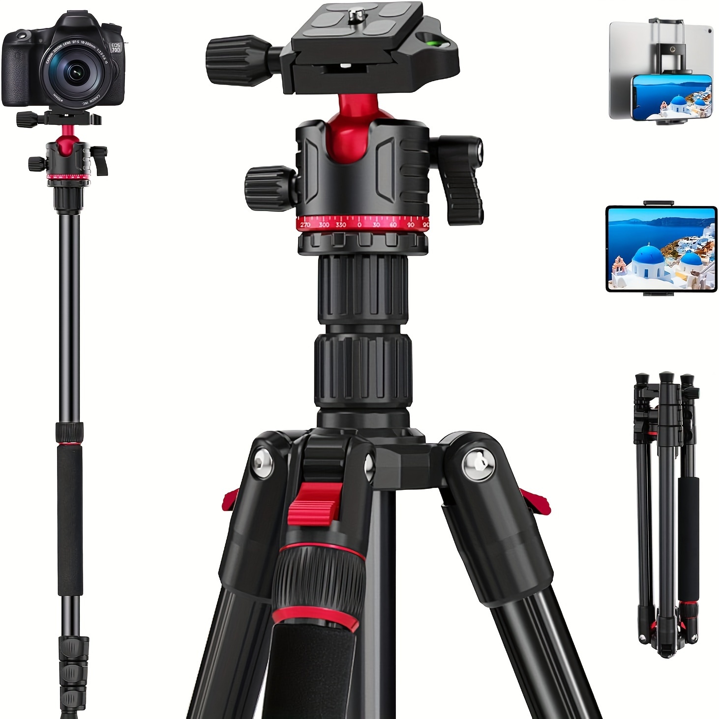 

68" Tripod For Camera, Professional Aluminum Camera Tripod & Monopod With 360° Ball Head, Adjustable Lightweight Travel Tripod For Dslr, Tablet