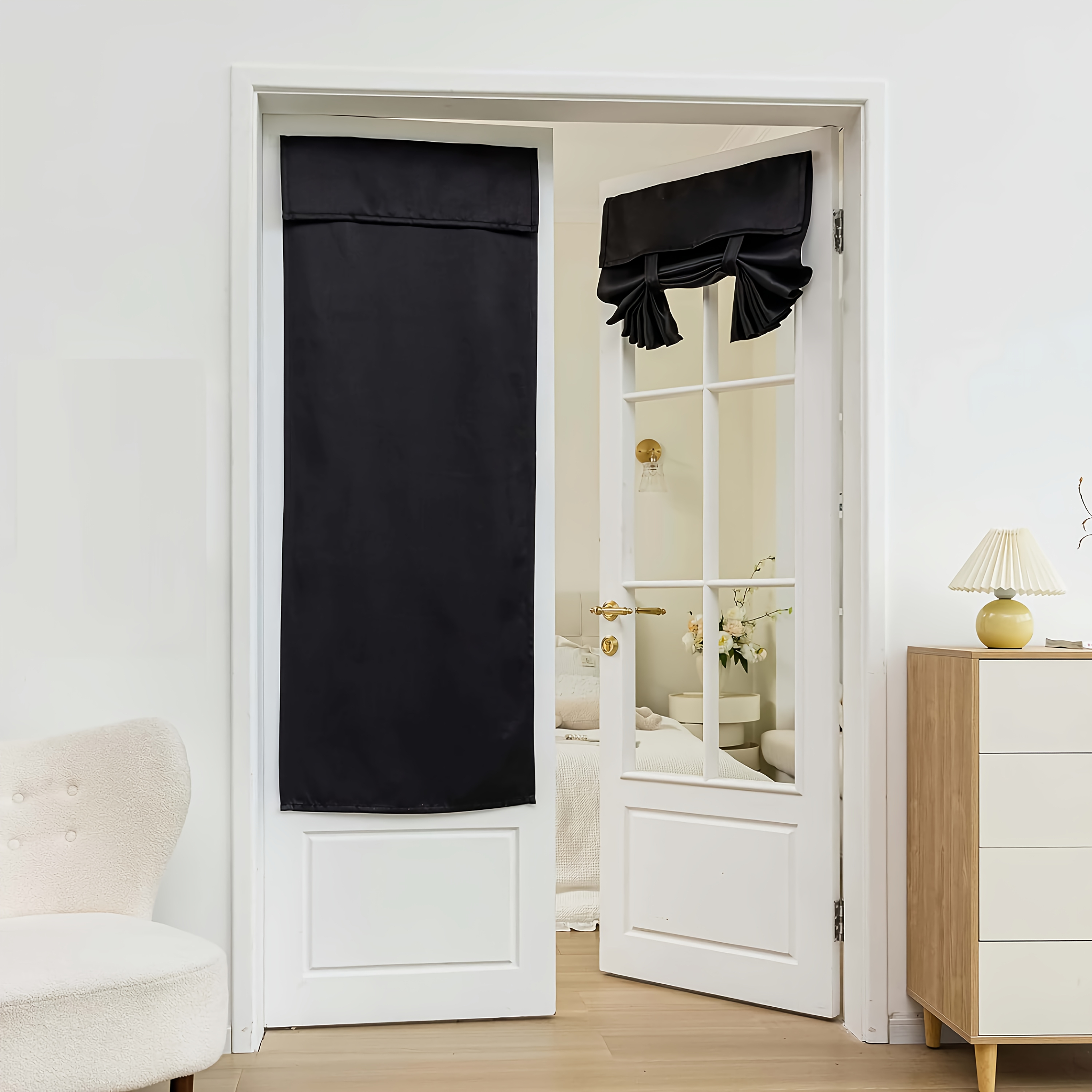 Image of 1pc Blackout Door Curtains, Thermal Insulated Tie Up Shades Door Window Panels For Front Door Sidelight