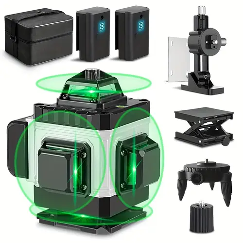 16 line 4d laser horizontal line laser level measuring instrument with 1 charger 2 batteries swivel base and canvas bag suitable for building tiles to accurately measure fathers day gifts