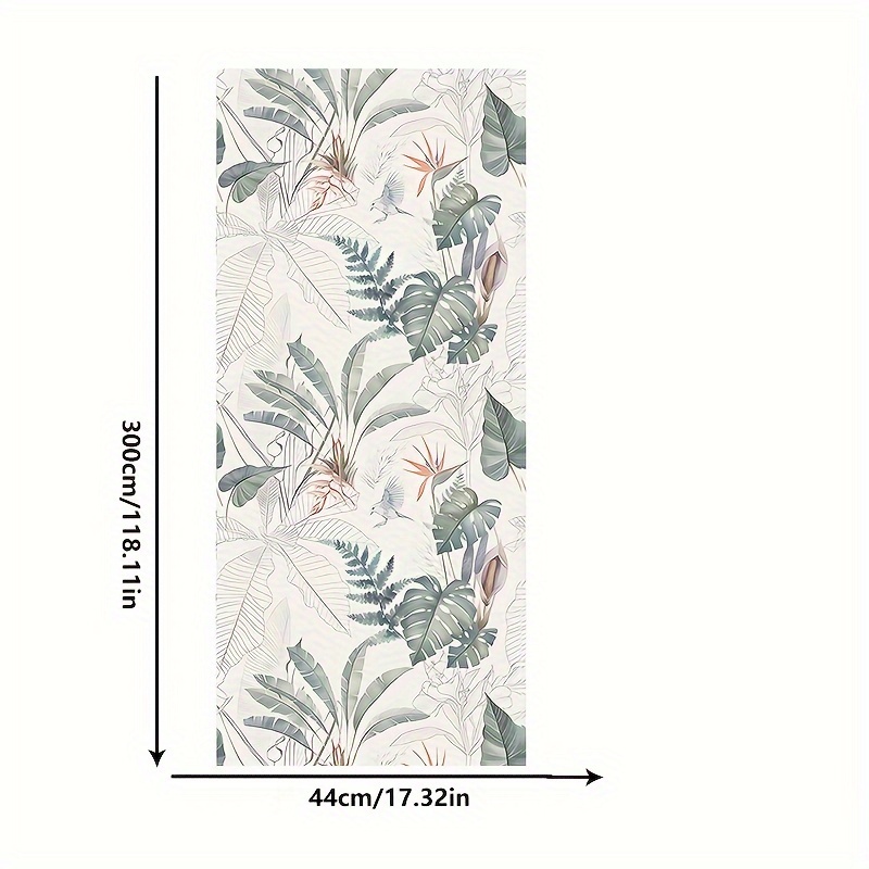 Image of 1pc Self-adhesive Wallpaper With Green Floral Pattern, 17.3in X 118in, Green Removable Wall Decor, Living Room Bathroom Stickers, Bedroom Wall Furniture Repair, Waterproof Toilet Wall Decoration