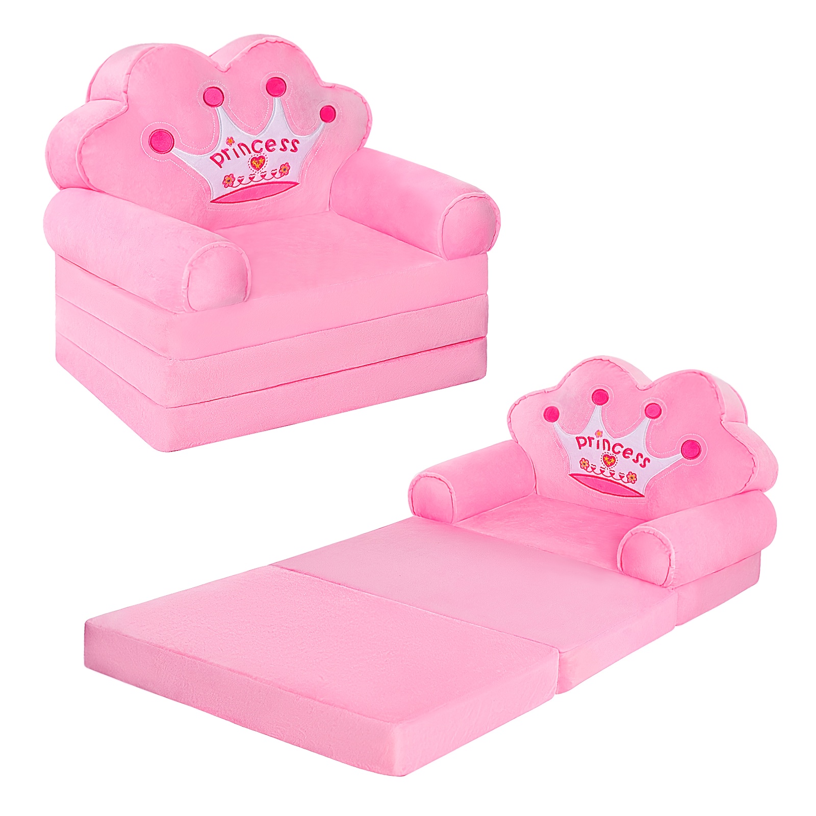 TEMU Canapé pour enfants pliable, 2-en-1, fauteuil pour bébé, canapé rose en peluche avec coussin et accoudoirs, housse lavable en machine, siège