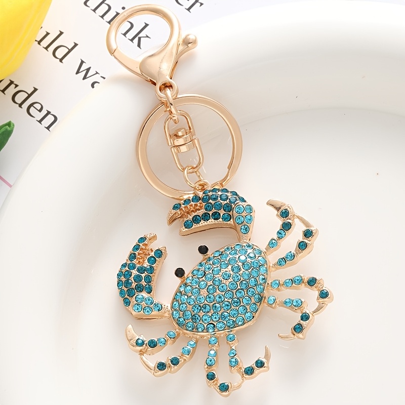 TEMU 1pc Colorful Rhinestone Metal Crab-shaped Keychain, Creative Cross-border European And Accessory For Cars, Bags, And Pendants