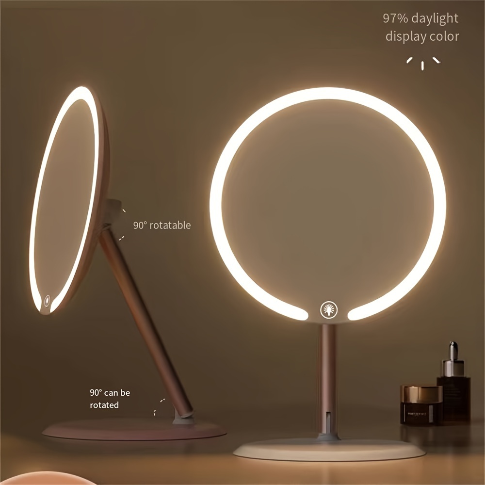 

Led Lighted Makeup Mirror, 8.5-inch Smart Vanity Mirror With Adjustable Brightness, 3 Color Lighting Modes, 360° Rotatable, Rechargeable Desk Mirror For Beauty Makeup, Portable Design With Lampstand
