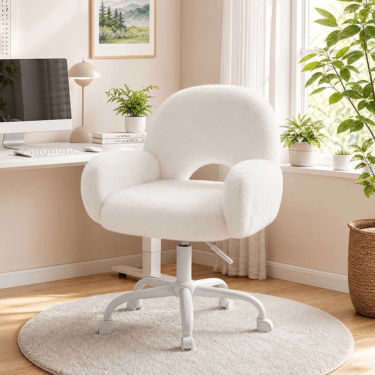 Image of Breathable Plush Ergonomic Office Chair, Comfortable For Long Sitting, With Adjustable Armrests, Cloud-soft Cushion, Home Desk Chair With Armrests For Bedroom And Study