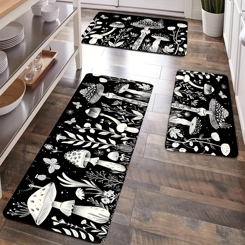 

Versatile Mushroom Jungle Design Area Rug - Machine Washable, Non-slip Pvc Backing, Perfect For Kitchen, Living Room, Bedroom, And Entryway Decor