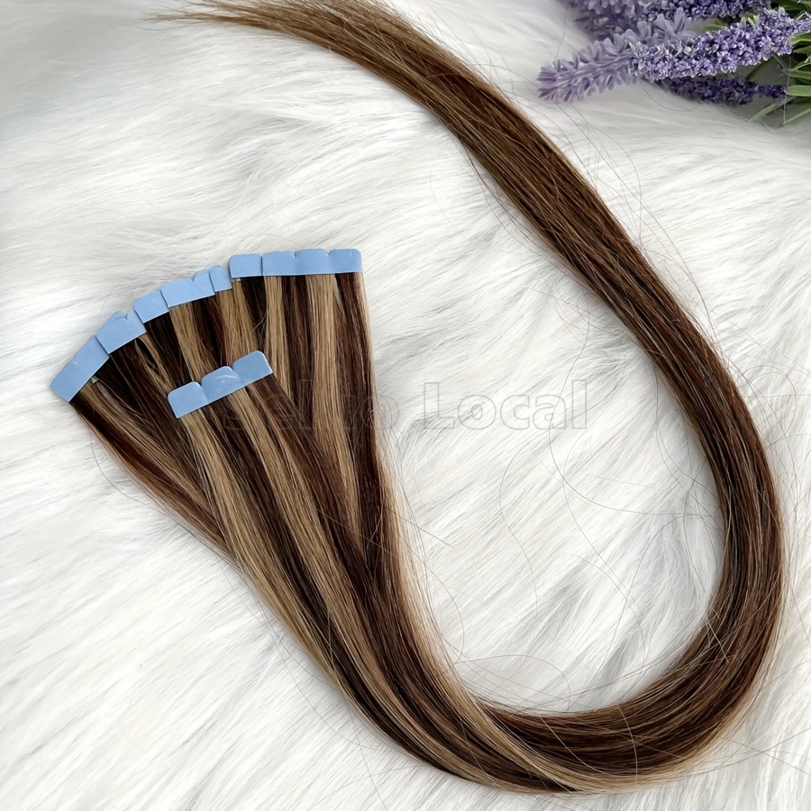 p4 27 mini tape in hair extensions balayage brown micro seamless invisible tape human hair for women 12 20 inches details 2