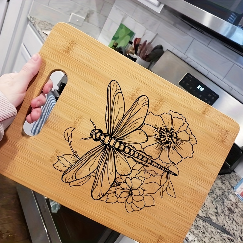 

1pc, Bamboo Cutting Board, Dragonfly Chopping Board, Laser Engraved Funny Bamboo Cutting Board, Bamboo Cutting Board, Kitchen Home Decor, Creative Gift For Animal Lovers, Friends