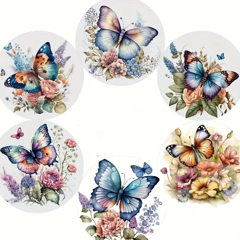 

Set Of 6 Butterfly And Floral Wooden Coasters - Heat-resistant Decorative Drink Mats For Home And Cafe Use