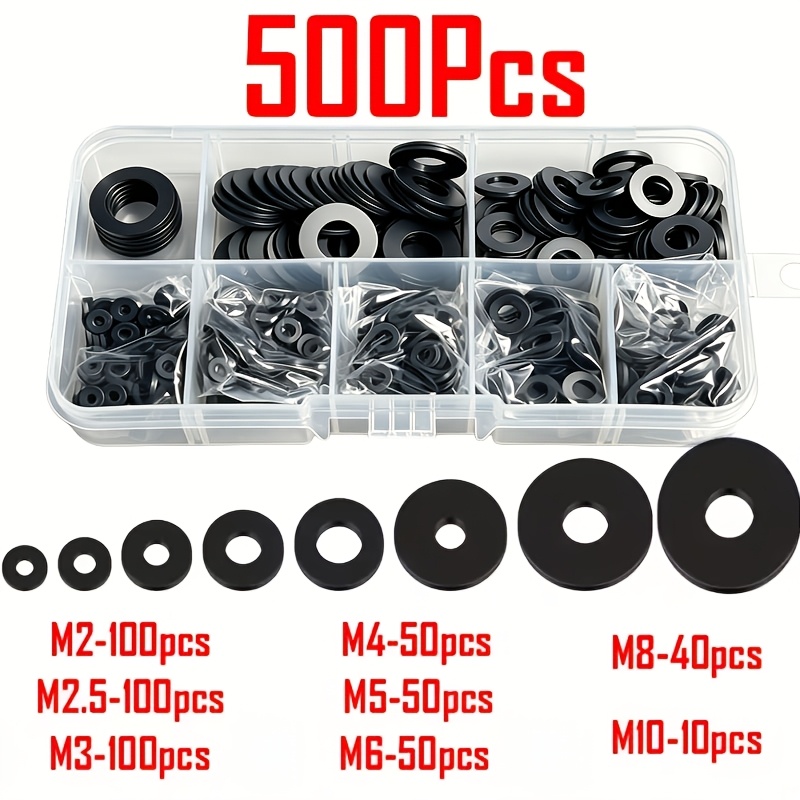 TEMU 500 Pezzi Guarnizioni PVC Piatte per Elettriche e Uso Nautico - Resistenti ad Alte Temperature, Misure M2��M10 con Rivestimento Plastico, Anelli