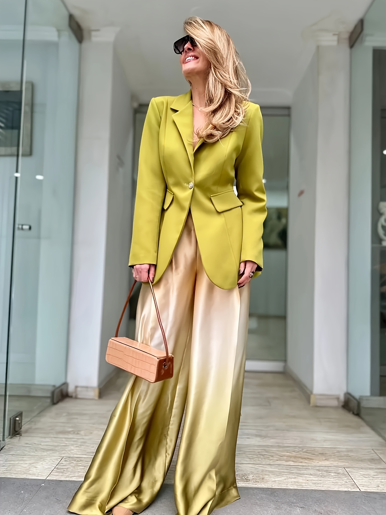 Ropa Casual Trajes Amarillos Mujer Conjunto Traje Elegante Color