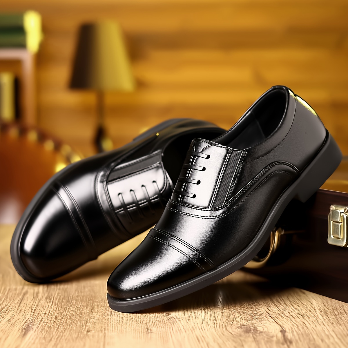 Plus Size Men's Trendy Cap Toe Oxford Shoes, Comfy Non Slip Lace Up Rubber Sole Durable Formal Shoes, Men's Footwear