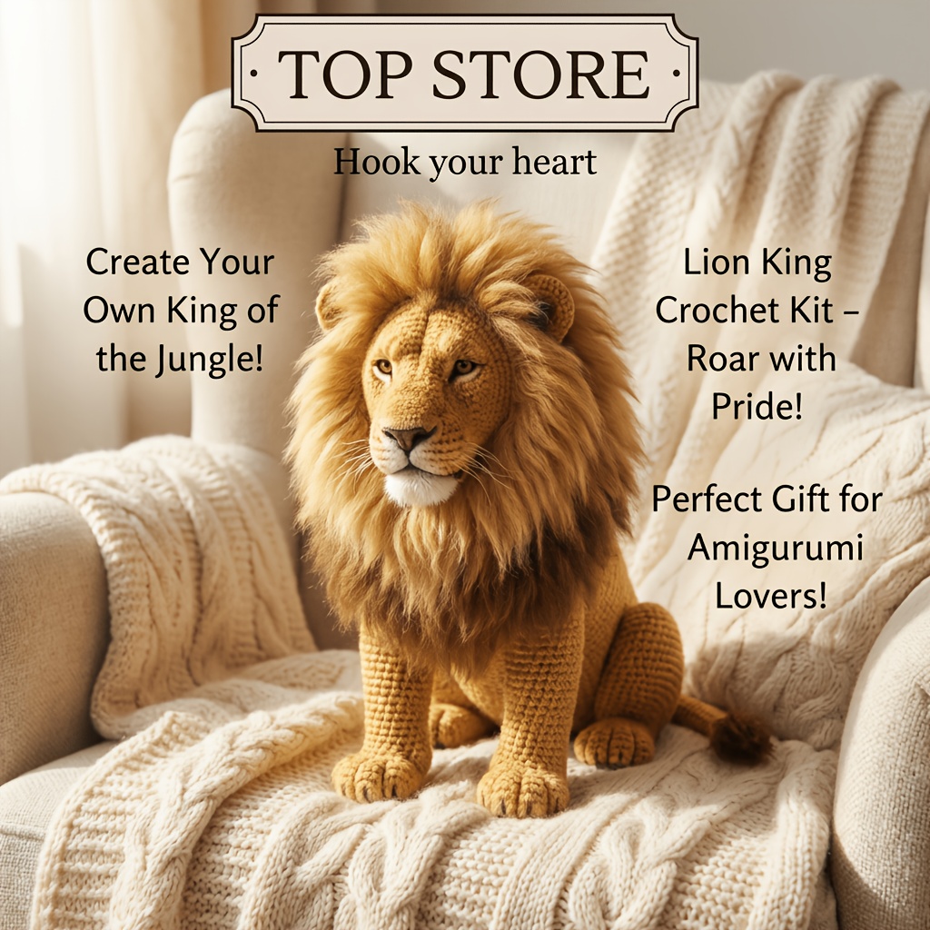 TEMU 1pc Golden Male Lion Crochet Kit | An Adult Crochet Project, Beginner's Crochet Set, Includes All Materials -by-step Pdf Tutorial, Ideal For