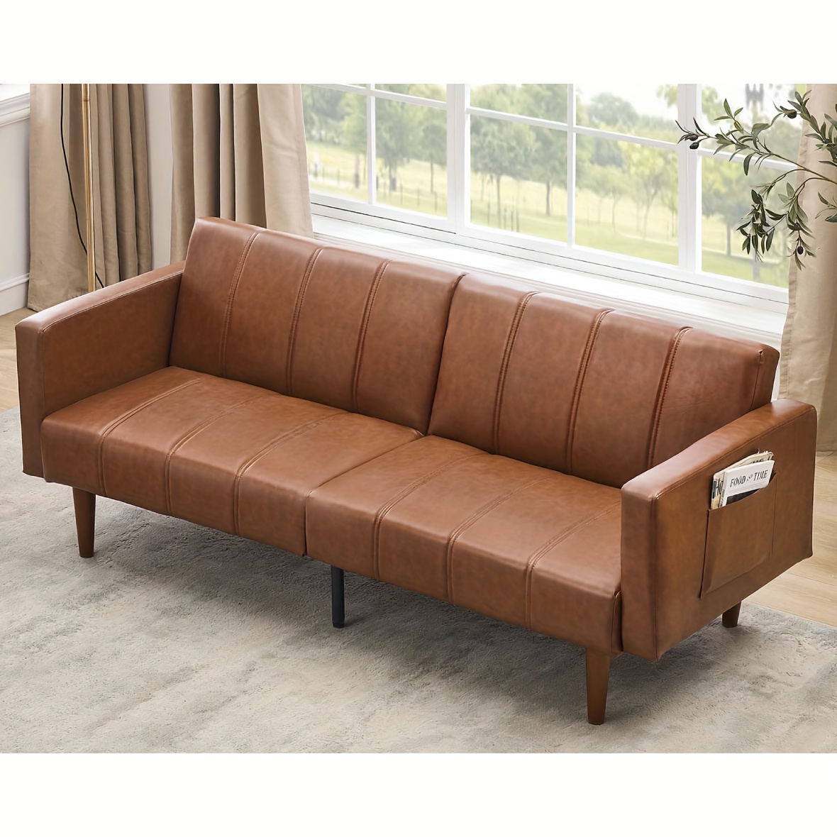 75 2 pu leather 3 seater sofa   century   sofa convertible sofa bed with adjustable backrest side pocket suitable for living room office pu leather sofa brown