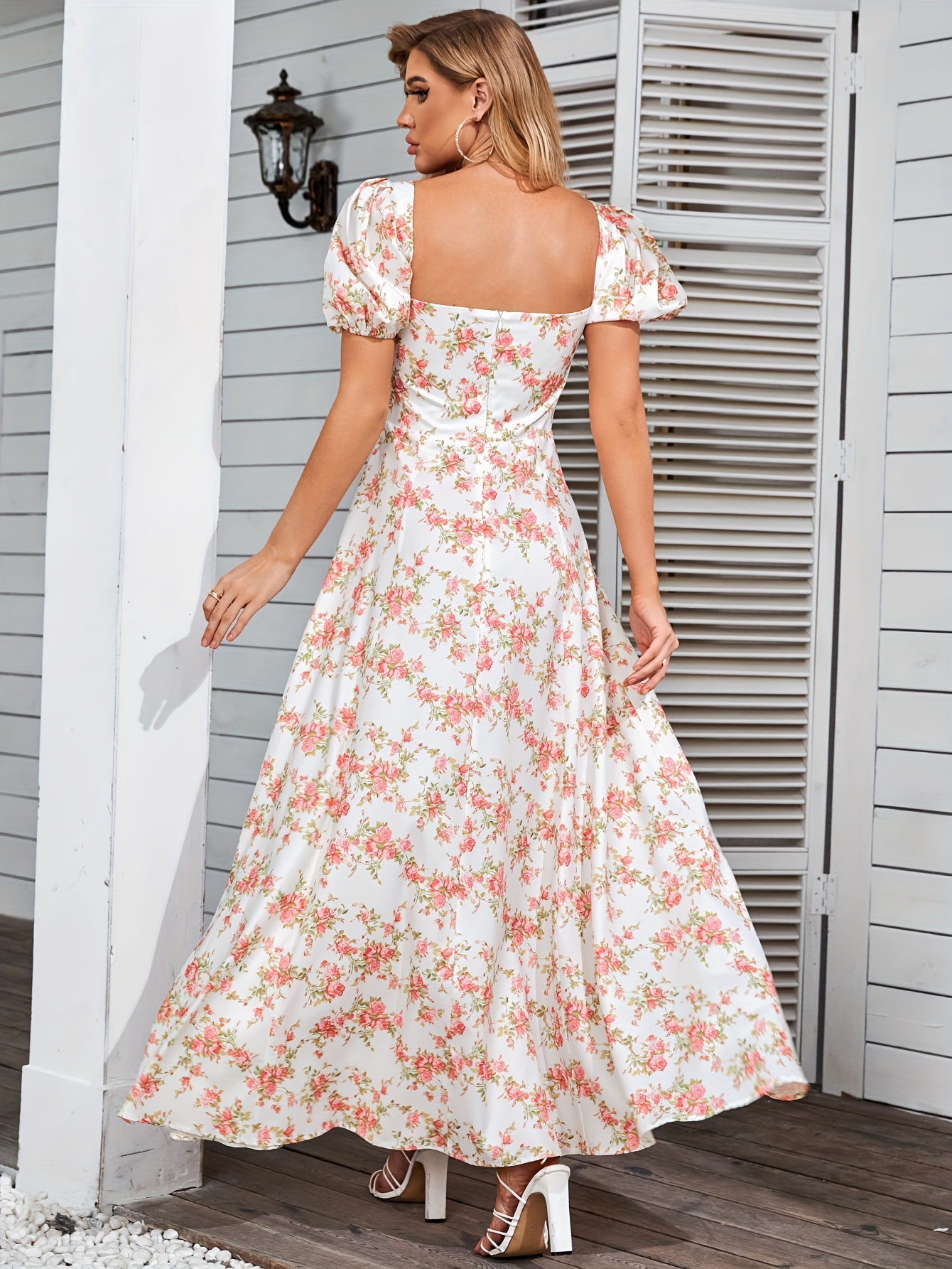 floral print bodycon dress with sleeves womens floral print bodycon dress puff sleeves side split