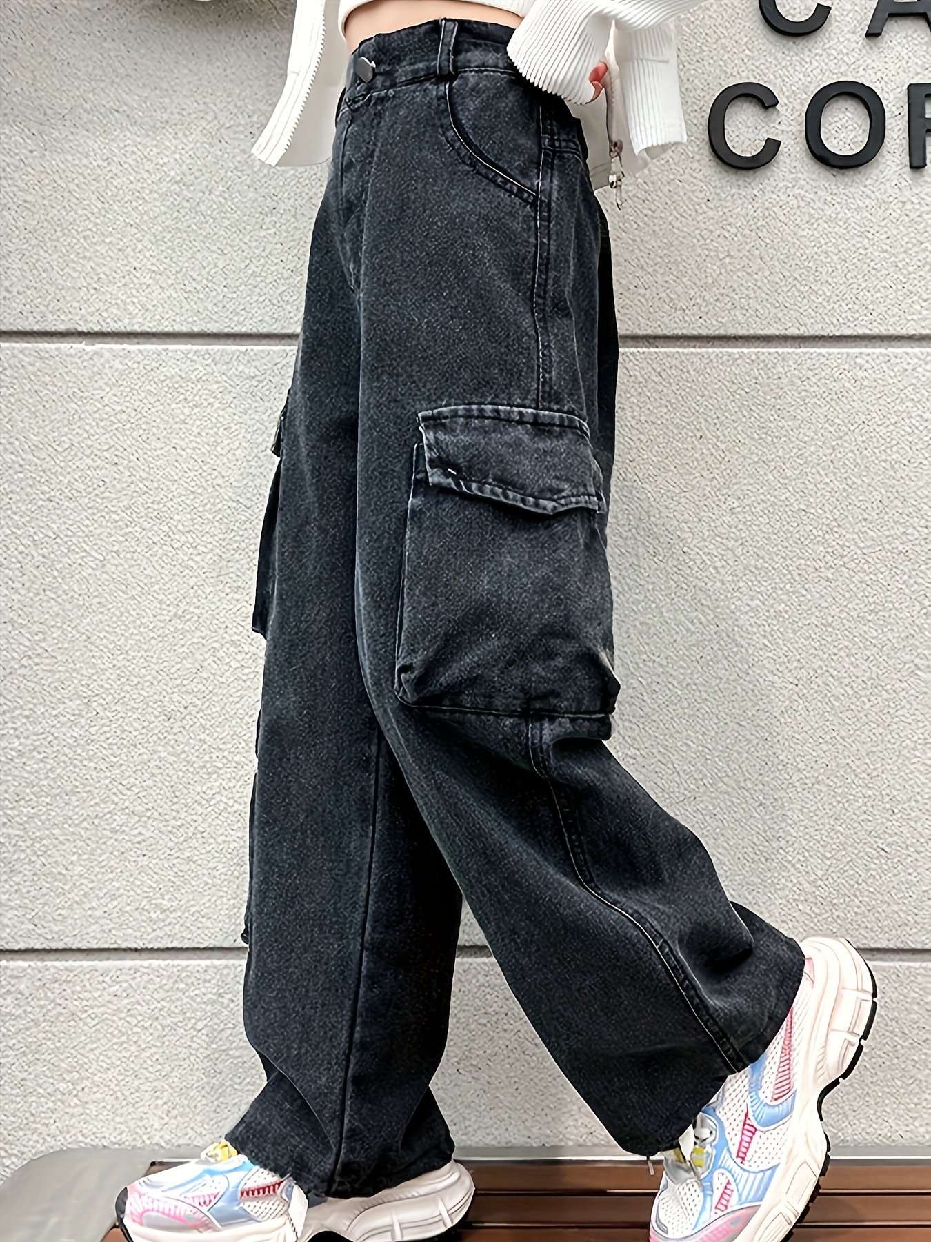 Girl'* Style Wide-Leg Jeans Pockets Loose Fit Denim Trousers For Everyday  Wear, Spring/Summer/Autumn