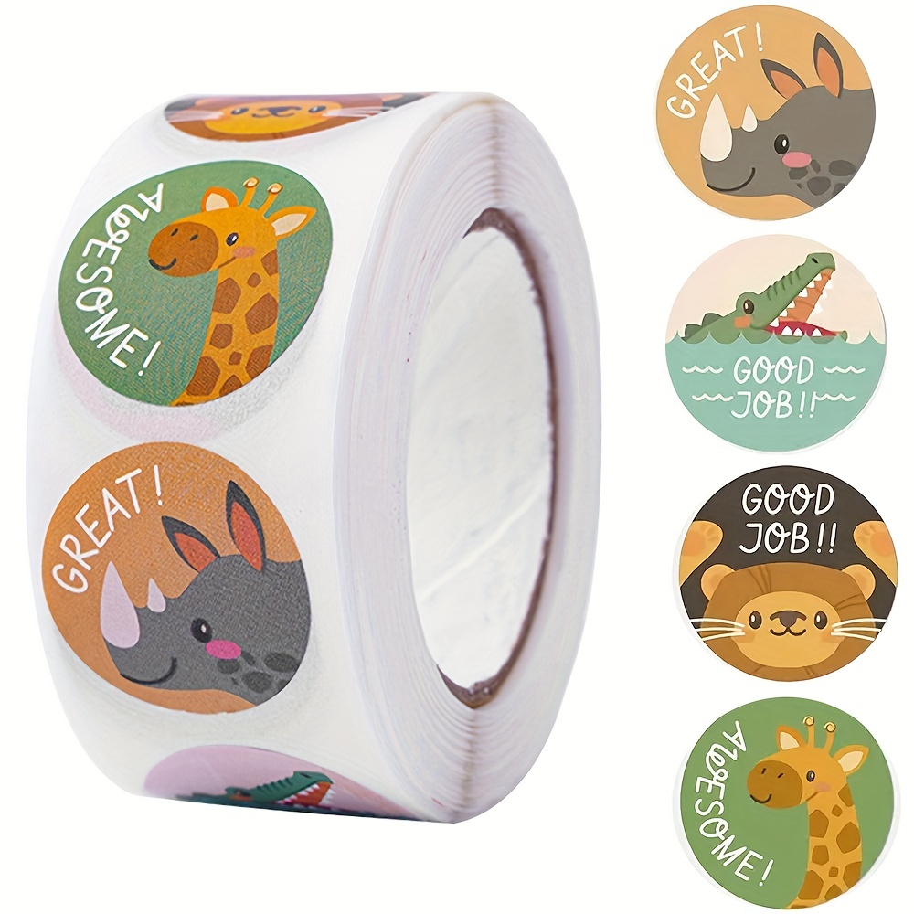 500pcs Cute Animal Reward Stickers - Perfect For Gift Wrapping & Office Supplies, Round Shape