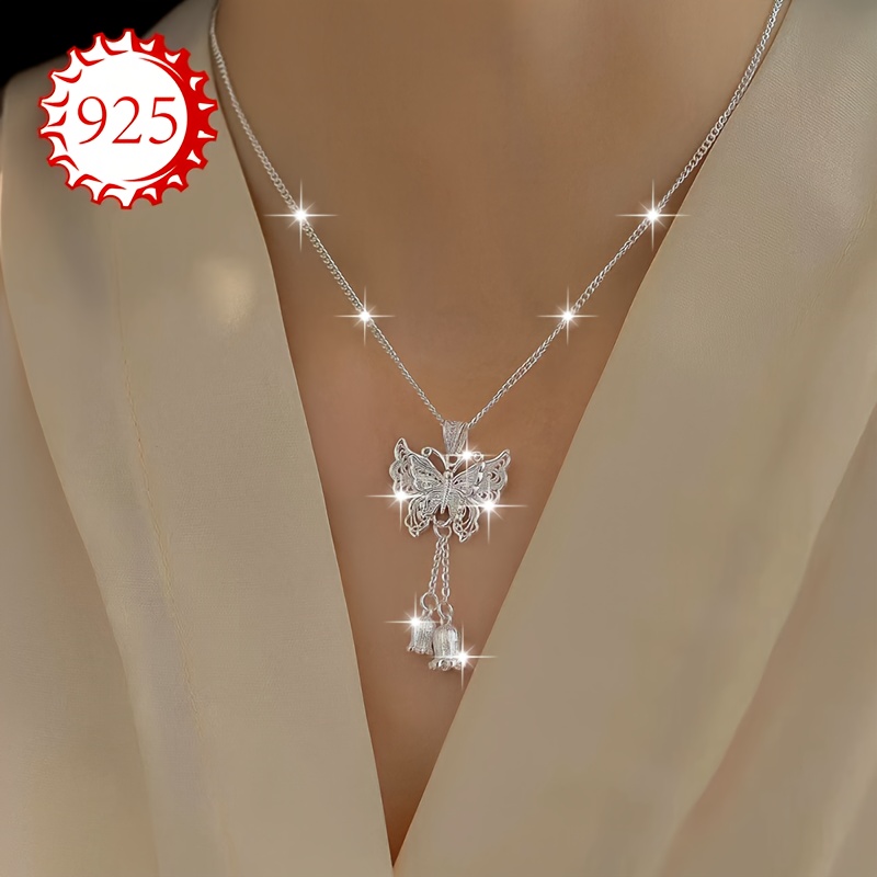 

Elegant 18k Golden Plated 925 Sterling Silver Butterfly Tassel Pendant Necklace, Sexy Floral Theme, Hypoallergenic, Ideal For & , Thanksgiving, Gift For Women - 2.8g