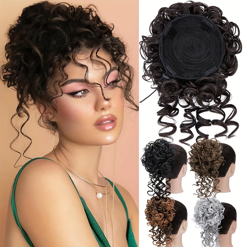 

8in Messy Hair Bun Hair Piece Drawstring Loose Wave Large Curly Bun Short Synthetic Ponytail Extension Hair Bun Extension For Women Daily Use - Synthetic Fiber Hair Bun Extension