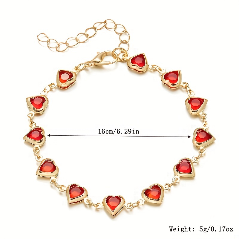 Heart Shaped Beaded Bracelet for Women with Synthetic Ruby Accents