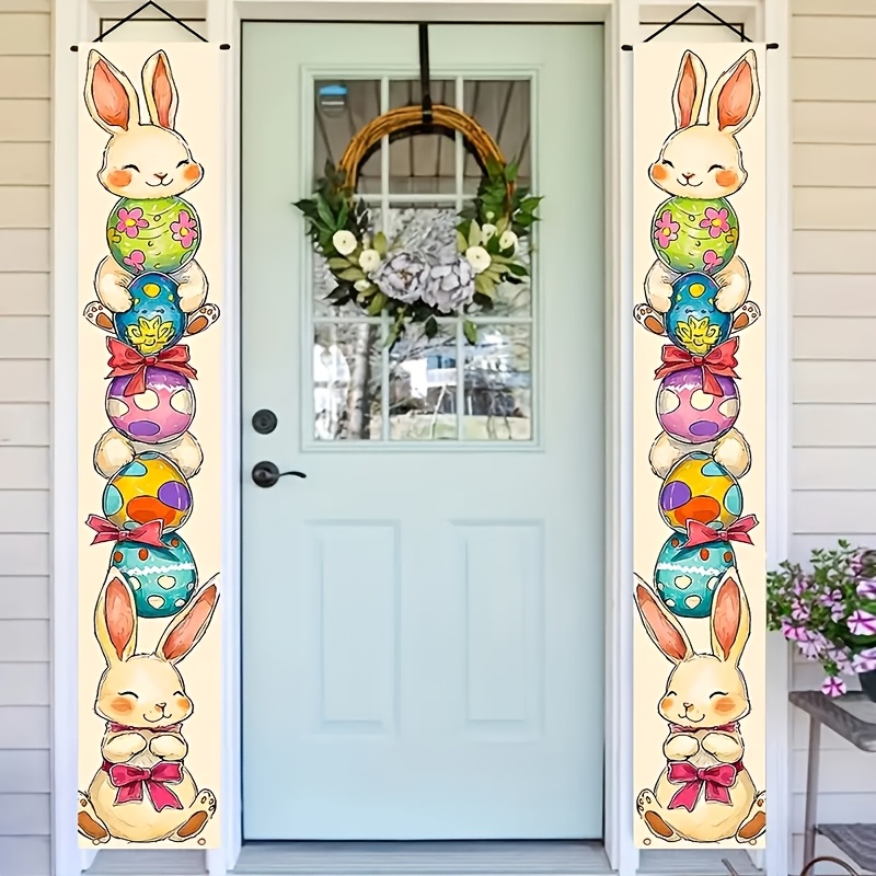 

2pcs Vintage Bunny And Egg Polyester Door Banner Set, 71x12 Inch, Easter And Spring Decor, No Electricity Needed, For Outdoor Lawn And Garden Party Decoration