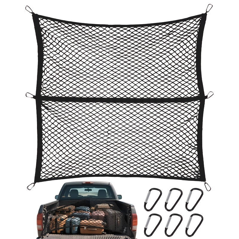 Cargo Net For Car 120x120cm Stretches To 210x210cm With 6 Hooks, Luggage Securing Net For Boot & Van, Travel Essential For Camping Holiday