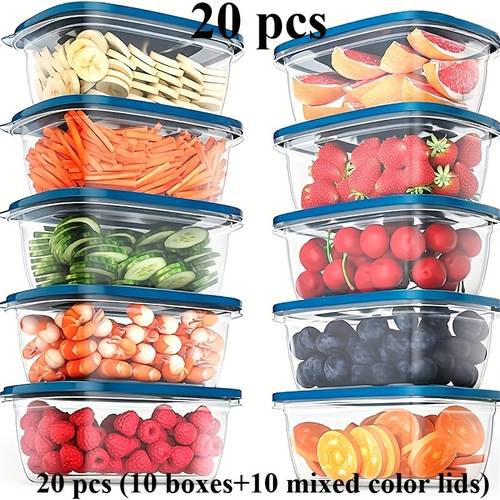 20pcs transparent food storage boxes with lids reusable stackable and leak proof lunch boxes suitable for cooking dishwashing and microwave safety ideal for kitchens offices schools and picnics