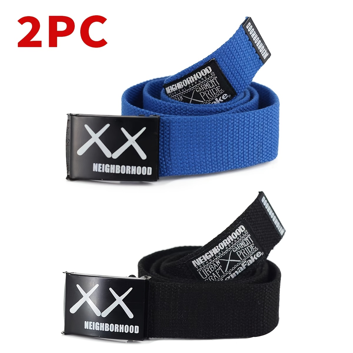 2 Women's Multicolored Adjustable Nylon Webbing Belts with Automatic Buckle
