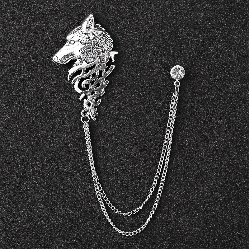 TEMU 1pc Broche Individual de Moda Fácil Cabeza de Lobo para Hombre, Pin de Solapa, Accesorio de Traje, Cadena Vintage Hueca, Regalo Festivo