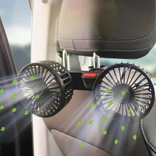 1pc dual deck car fan 360 adjustable multi angle rotation high velocity usb powered with secure clip ideal for vehicle and home use plastic material no battery required cooling fan accessory durable plastic fa