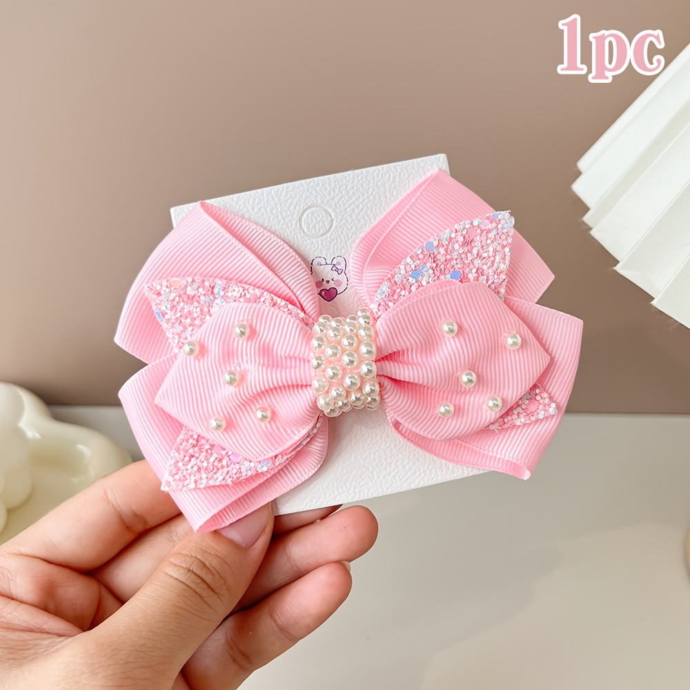 TEMU 1pc Elegant Glitter Bow Hair Clip For Beaded Barrettes Hair Accessories Daily Wear Birthdays Weddings And Photo Shoots