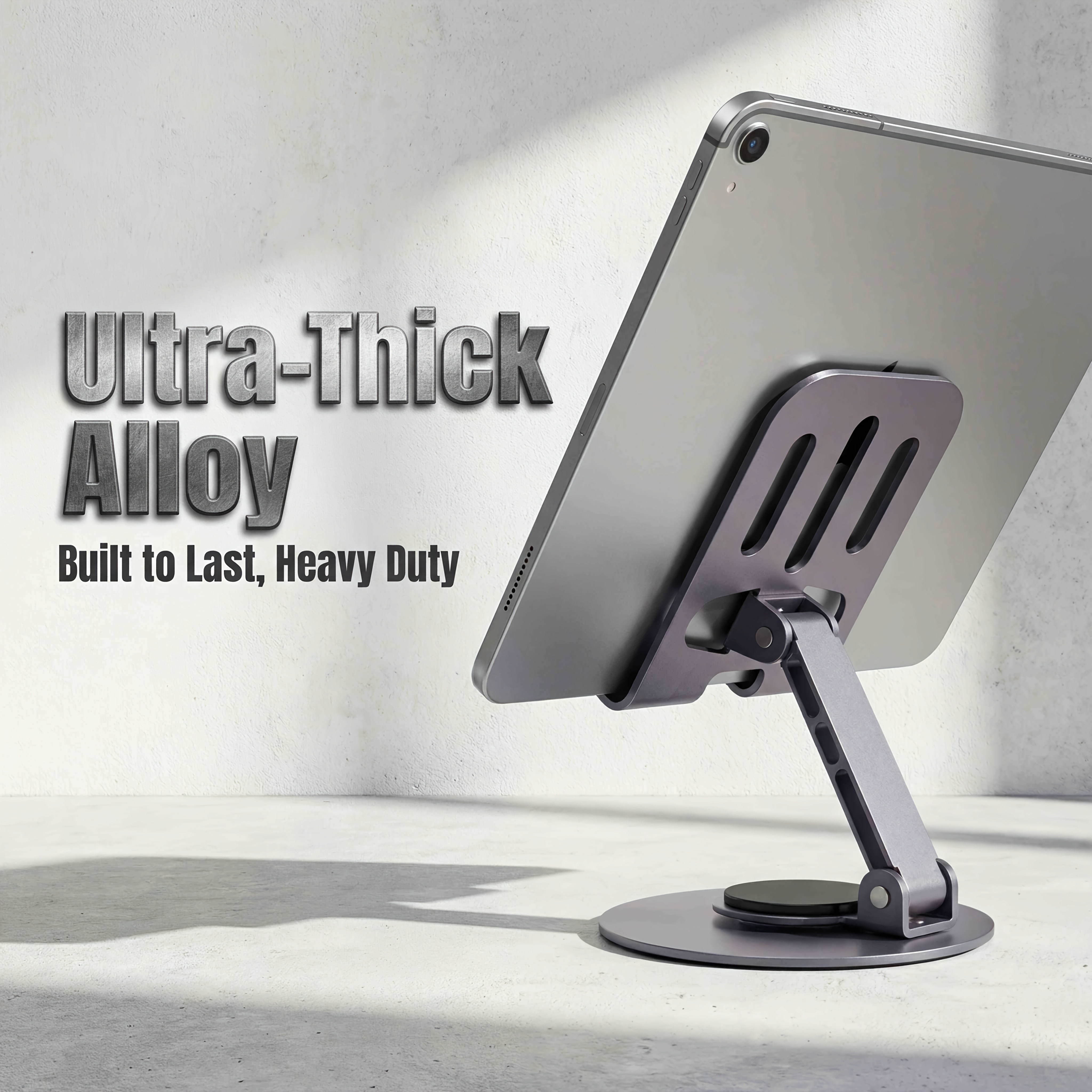 Metal Stand 360° Rotating Folding Height-Adjustable Phone Holder, Desktop Live Streaming Influencer Stand, Non-Vehicle Mount, Full Metal Folding Stand, Carbon Black
