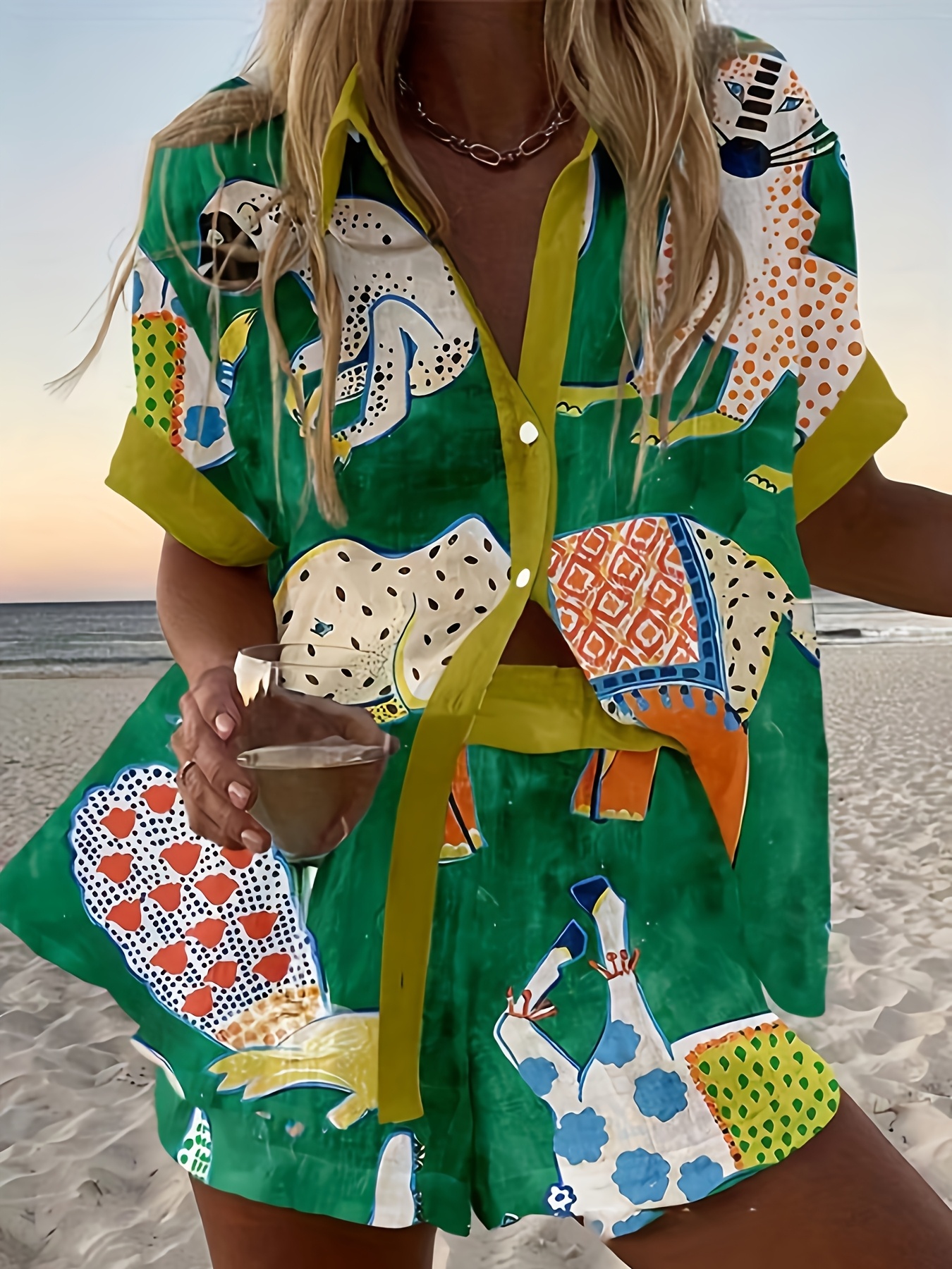 Ensemble Survêtement Femme Été 2 Pièces Short Et Haut Ample - Tenue Décontractée Plage Et Sport