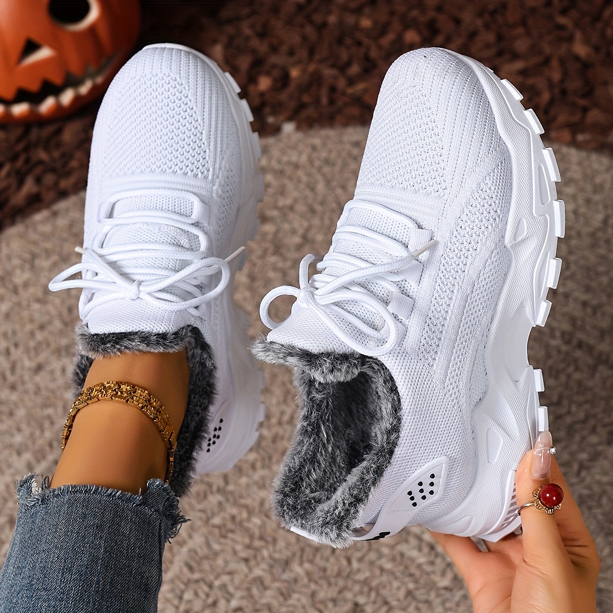Plus Size Women's Warm Knitted Snow Sneakers for Outdoor Use