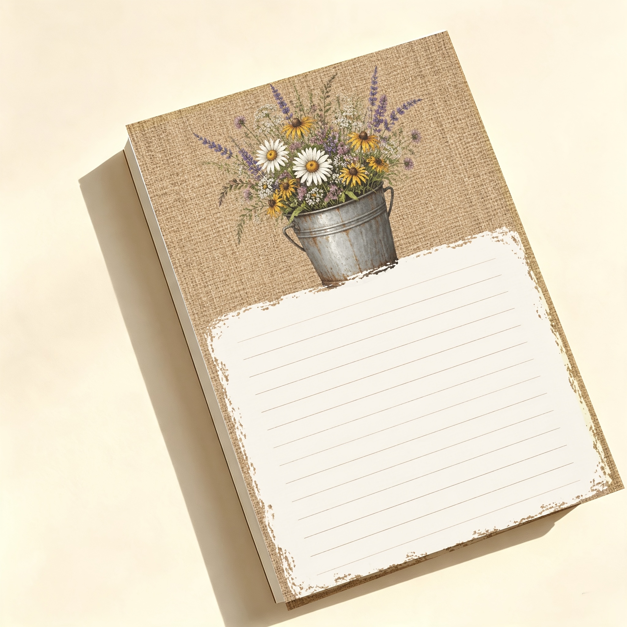 TEMU Non-sticky Rustic Floral Memo Pad (50 Sheets), Farmhouse Bucket Lined Notepad, Non-adhesive Tear-off Scratch Pad, Country For Kitchen Grocery