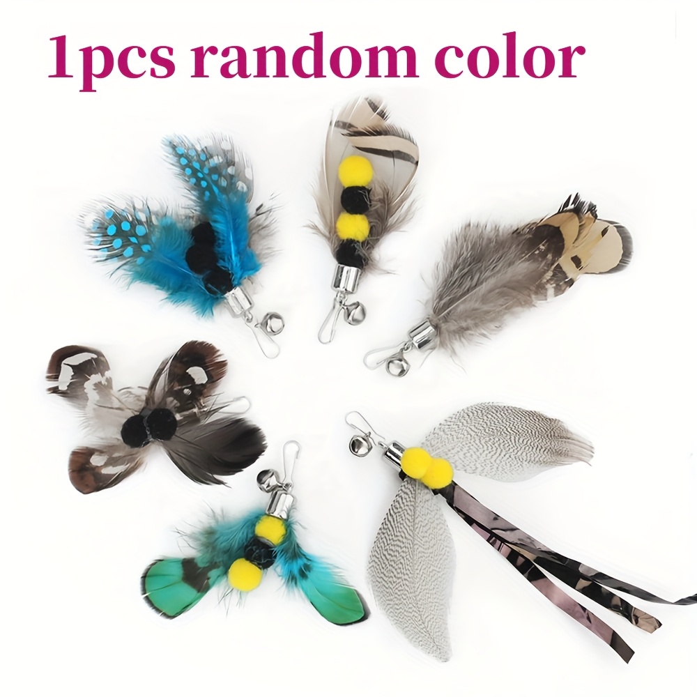 1pc Random Color Simulated Insect Additions | Cat Teaser Stick With Artificial Feathers Material Replacement Head, Interactive Kitten Pet Toy For Small Breeds, Without Battery