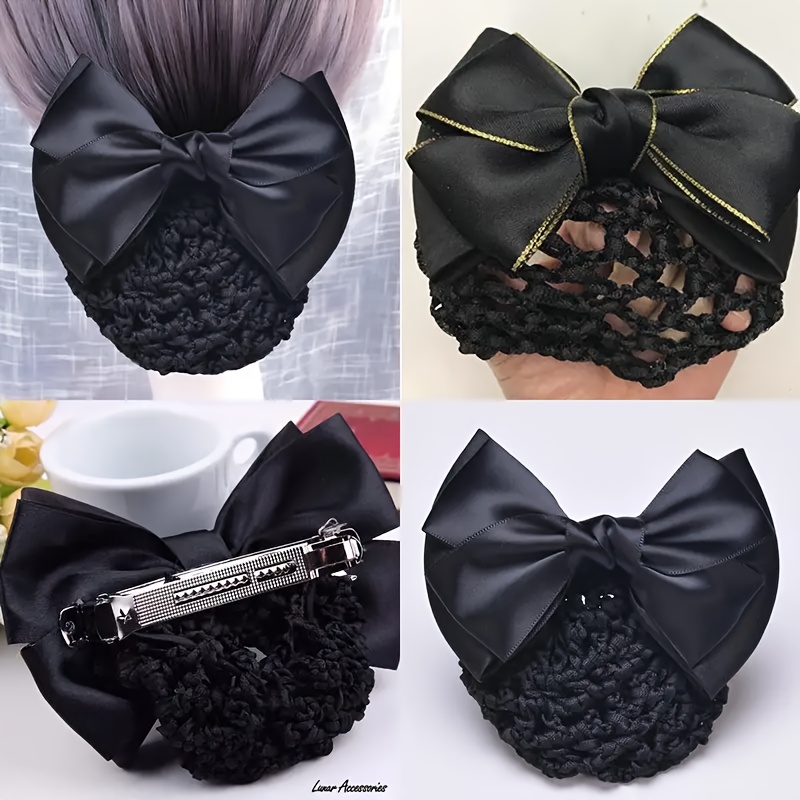 elegant black satin bow women vintage style bun Temu United