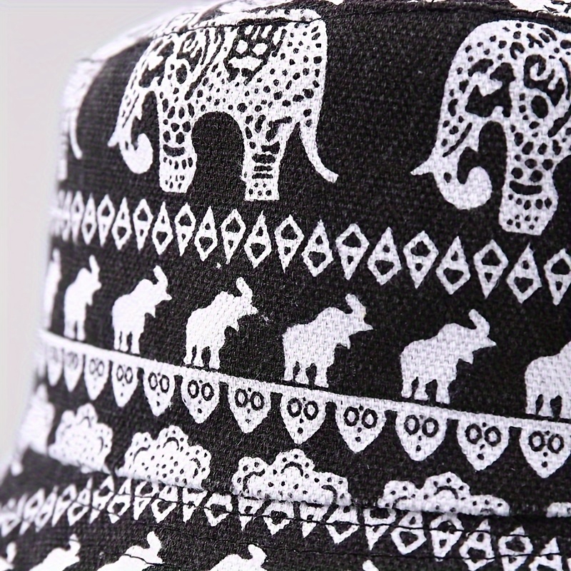 unisex wide brim elephant print bucket hat double sided 