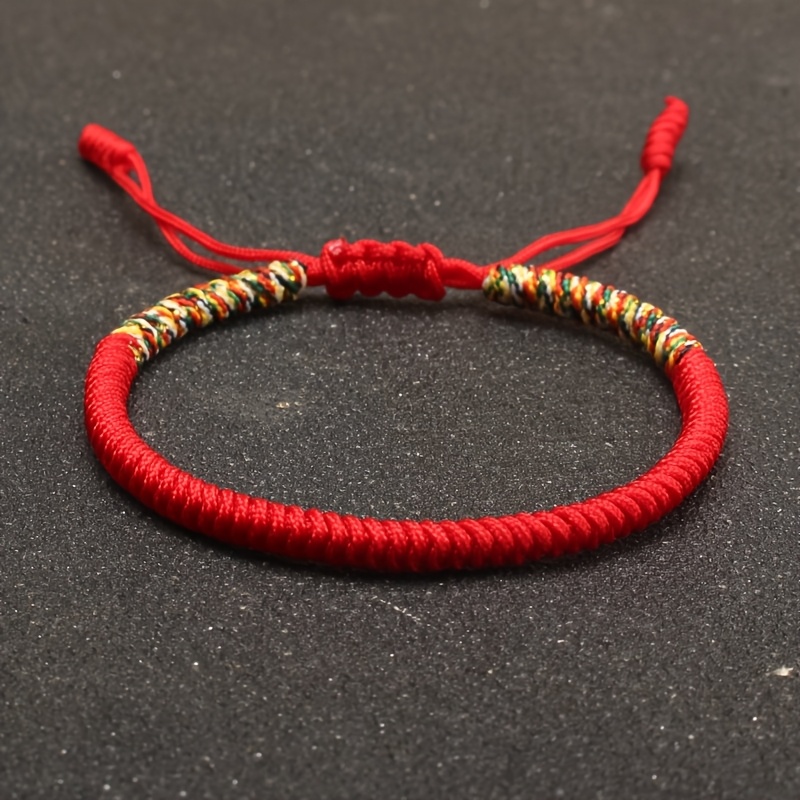 TEMU Bracelet Tissé Ajustable - Design en Corde Rouge Colorée et pour Hommes