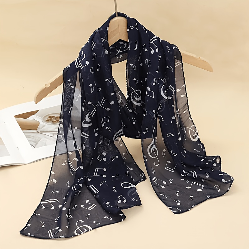 TEMU Écharpe surdimensionnée en mousseline de soie chiffon à motif de notes de musique - Utilisation multifonctionnelle serviette de