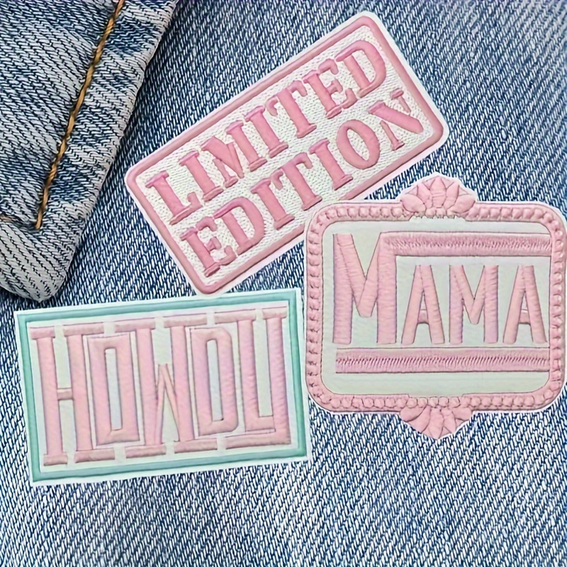 

3pcs Pink 'howdy' & 'mama' Embroidered Patches - Western Style Iron-on/sew-on Appliques For Clothing, Jeans, Hats & Bags Patches Embroidered Embroidery Patches