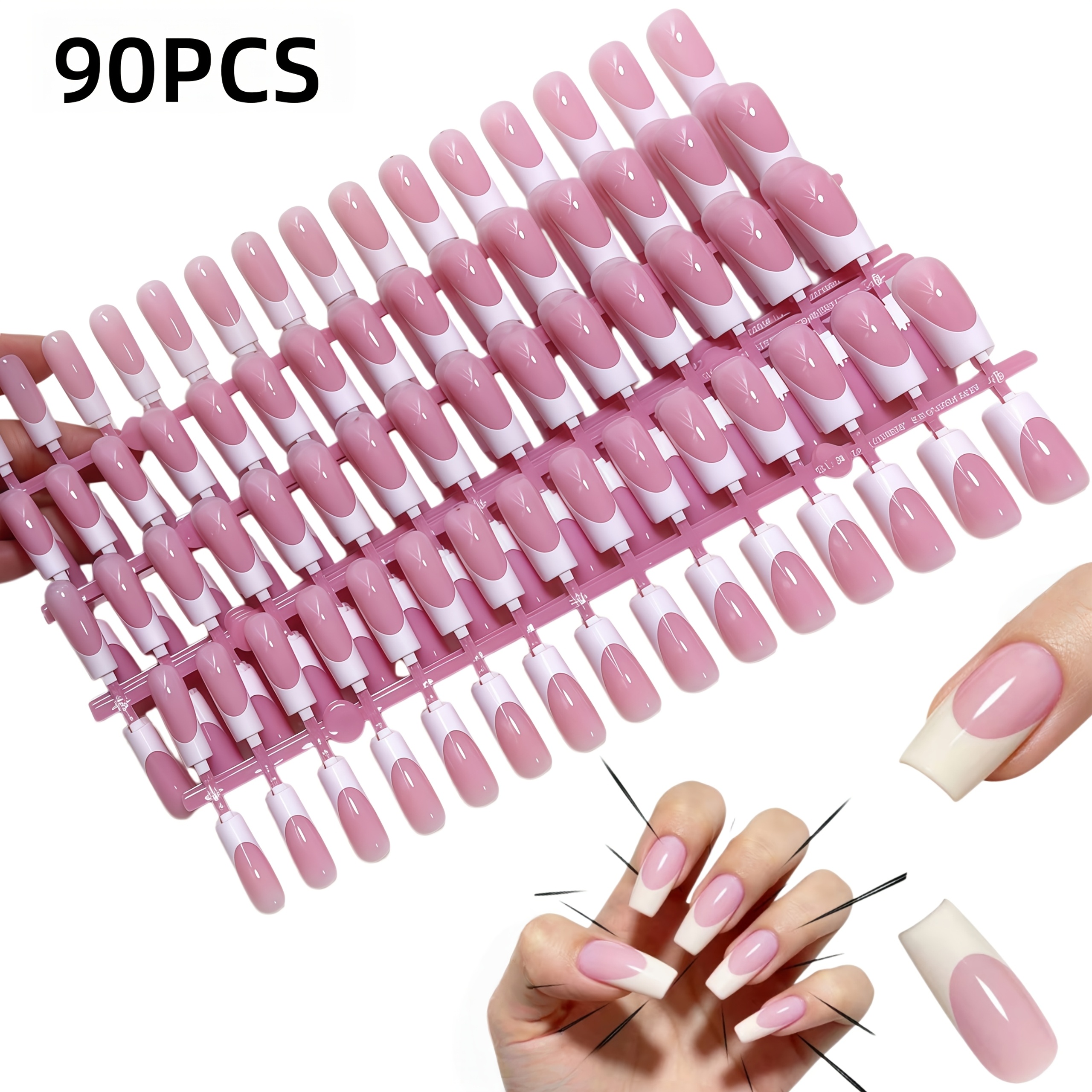 TEMU 90pcs -on Nails Suitable For Women & - Salon-quality Fake Nails With Glossy Tip & Base, Medium Length Square False Nails, Easy Application For
