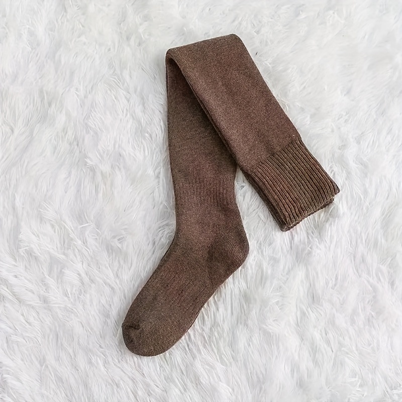 Image of 1 Pair Of Women' Color Over-the-knee Socks - Fashionable & Warm, Thick Terry High Stockings With Elastic Waistband, Machine Washable, Perfect For Fall & Winter Daily Use