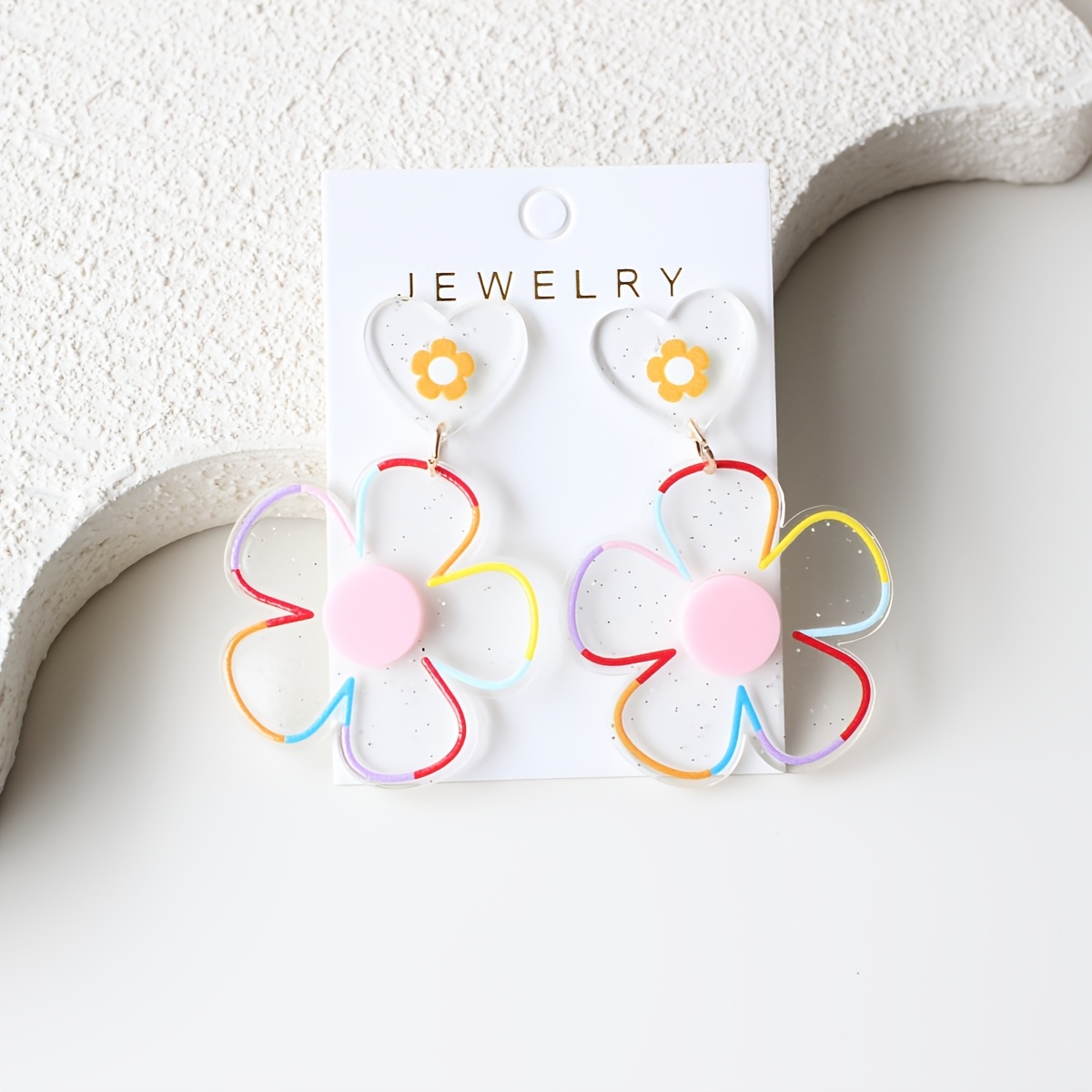 TEMU 1 Paire de Boucles d'Oreilles Pendantes en Acrylique Transparent pour Femme avec Accents de Fleurs à Paillettes, Exagérées, Scintillantes,