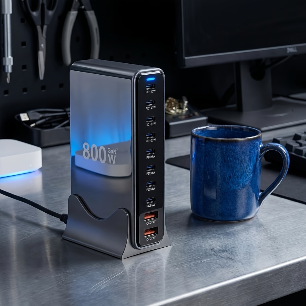 800W USB-C Gan Charger, 10-In-1 Charging Block, Dual 140W PD 65W PD PPS 2 * 30W USB Ports, Suitable for Various Electronic Devices, Laptops, Mobile Phone Chargers, Compatible with Macbook/Iphone 17/Ipad, Etc. Perfect Christmas Gift