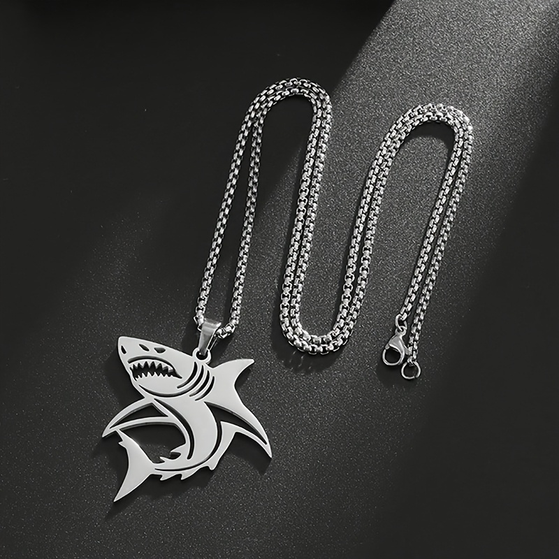 TEMU Collar colgante único de tiburón hueco con cadena de acero inoxidable, un pieza de streetwear elegante para hombres